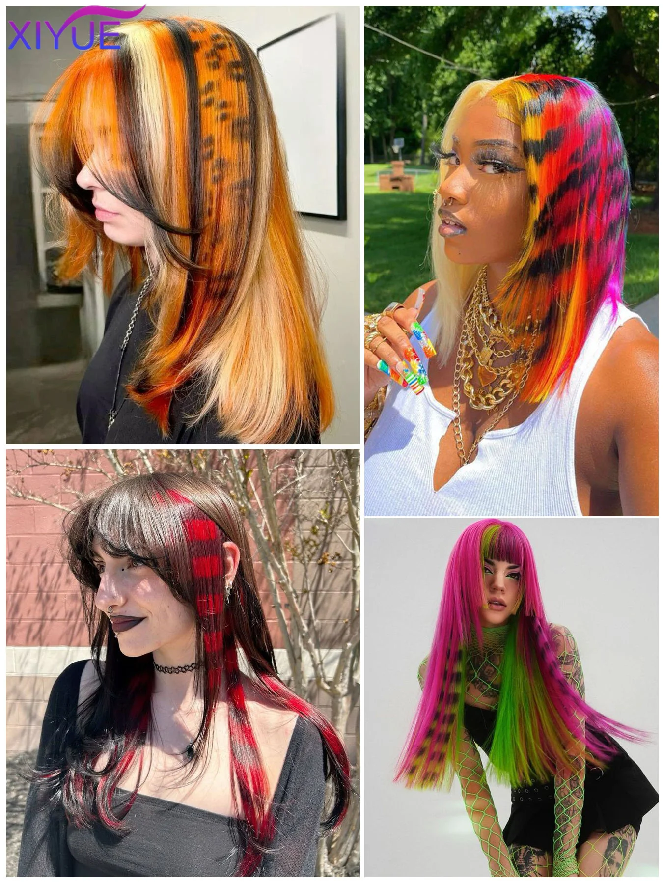 Synthetische eine Karte Haar verlängerung Perücke Haar für Frauen lange gerade Clip-in farbige Zebra Linie Feder Haar verlängerungen Kunst haar