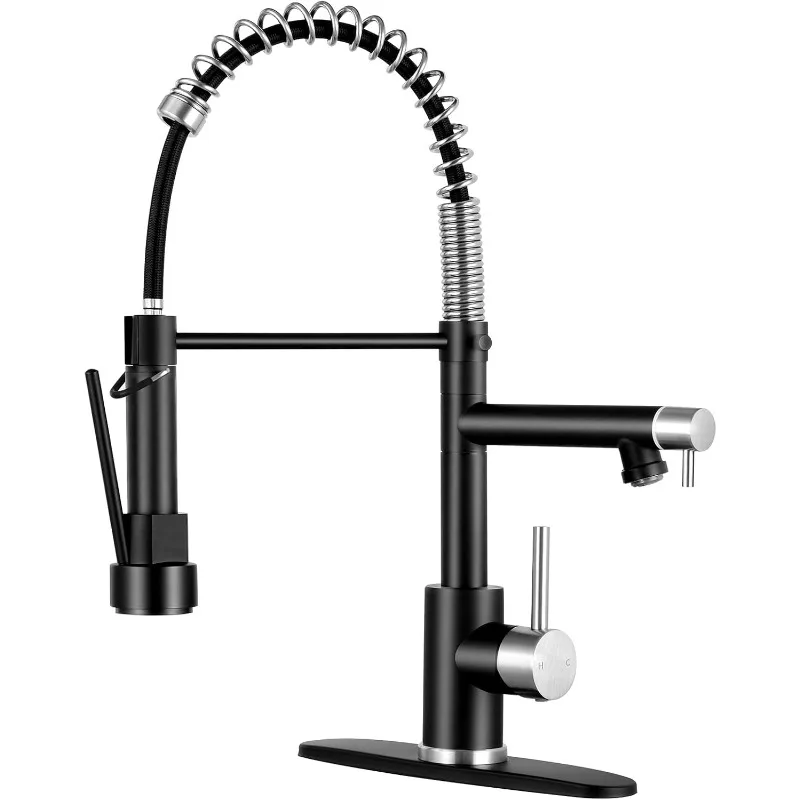 

Kitchen Faucet with Pull Down Sprayer, Single Handle Two Outlet Commercial Kitchen Sink Faucet, Deck Plate 1 or 3 Hole Compa