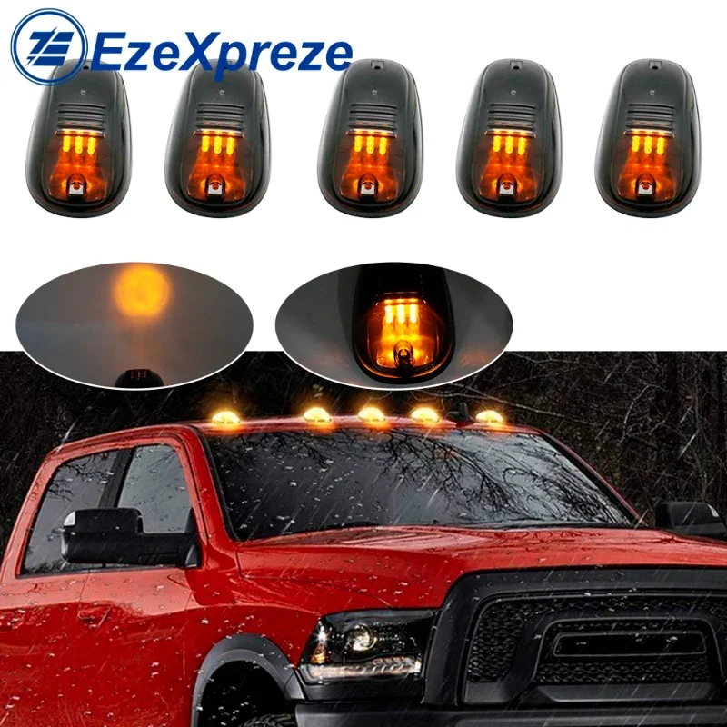 5pcs Amber White LED Cab Roof Top Marker Running Lights for Truck SUV Pickup F150 Dodge Ram (Black Smoked Lens Lamps)