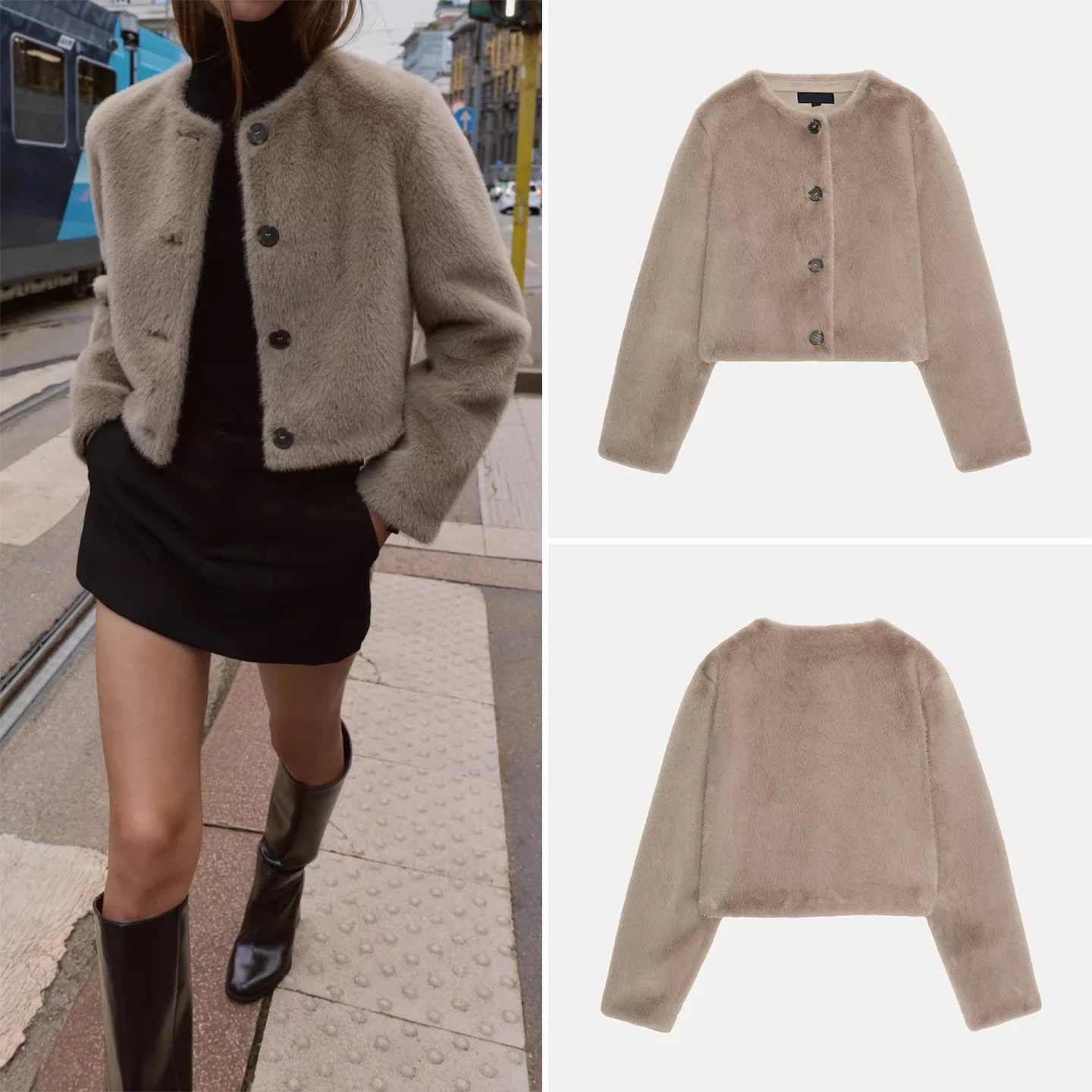 معطف Feionable Sweet ort بتأثير الفرو الاصطناعي Ele Youth للسيدات غير رسمي طويل Sve معطف Ne مستدير