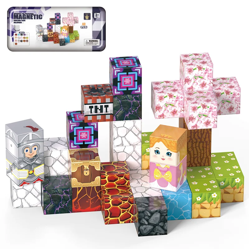 Mini magnetyczne klocki konstrukcyjne, odpowiednie dla dzieci powyżej 3 lat, do zabawy w podróży i redukcji stresu, z przenośnym metalowym pudełkiem.