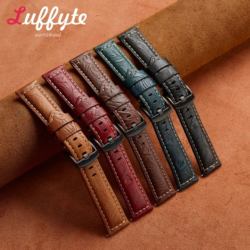 헤드 레이어 소 가죽 유니버설 스트랩 20mm 22mm 24mm 26mm 지능형 스포츠 가죽 스트랩 맞춤형 새겨진 가죽 밴드