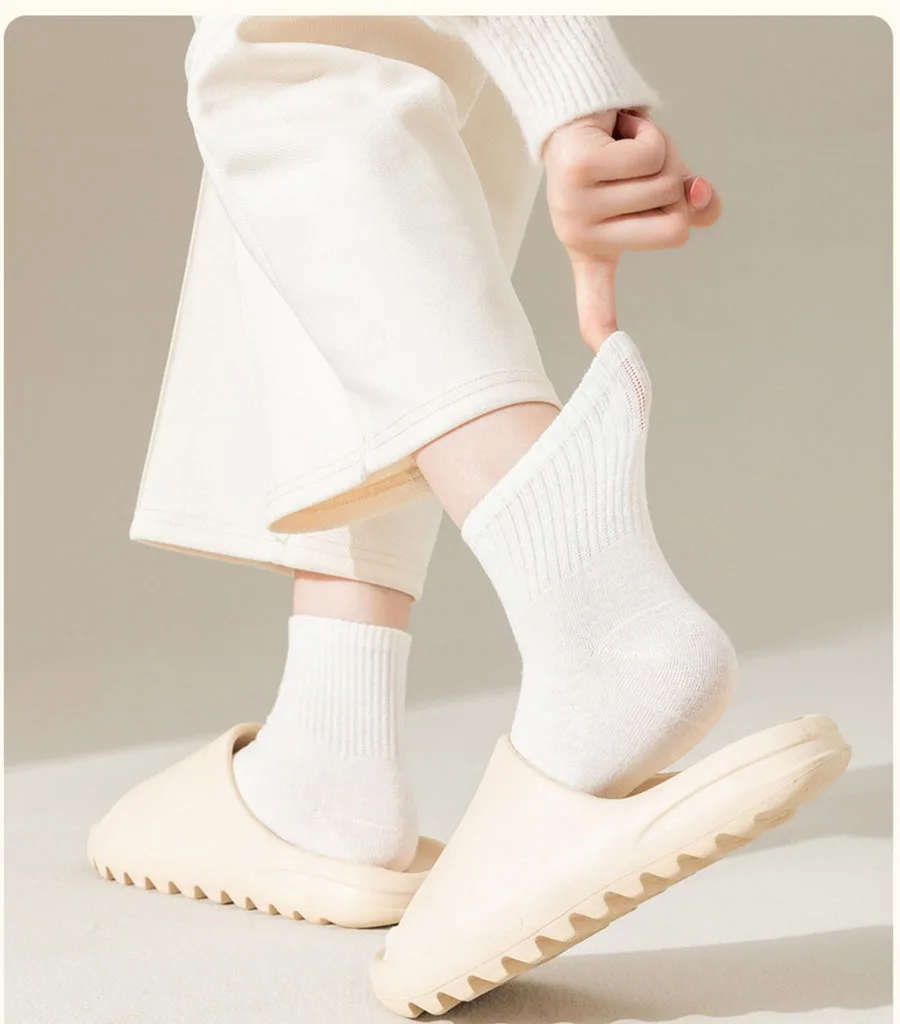 5/10pcs Women's Solid Color Socks Black White Cotton Socks Spring Summer Casual Breathable Sports Short Socks image 4
