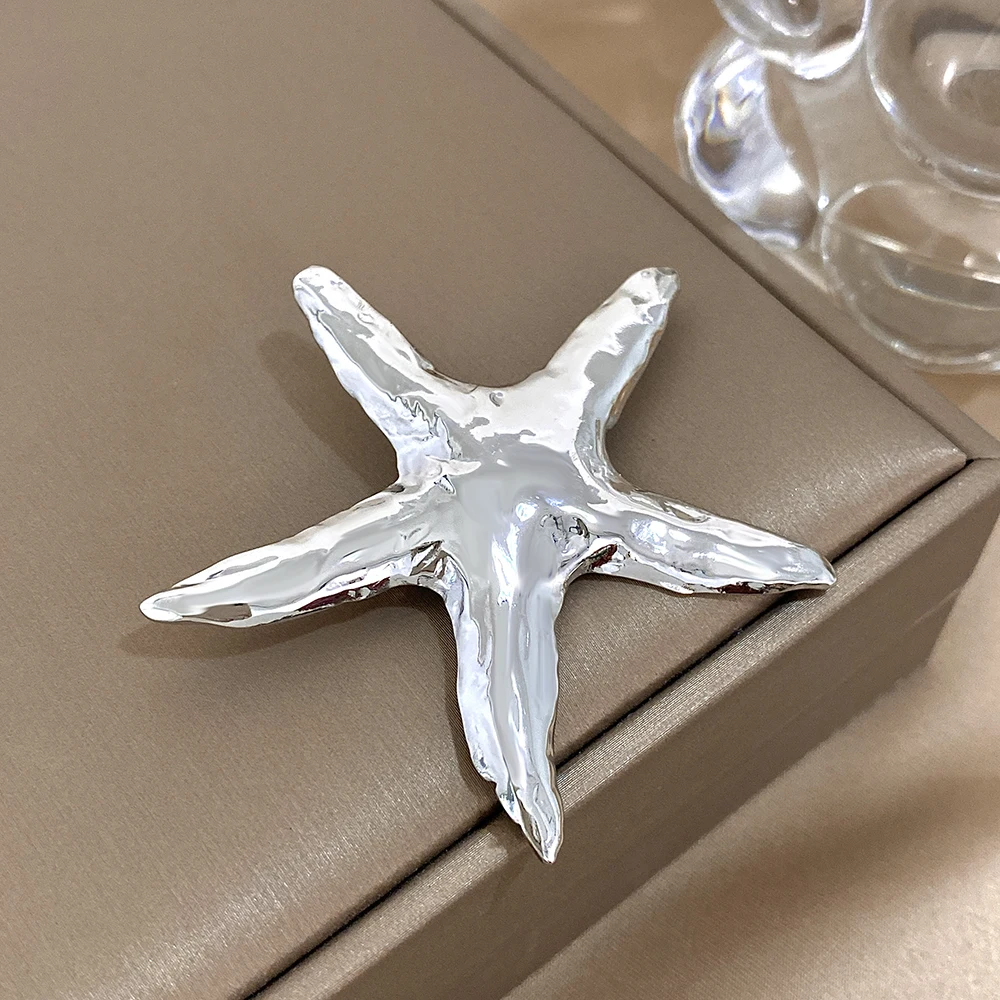 Vintage Women\'s Brooch Stainless Steel Metal Gold Silver Color Starfish Star Brooch Suit Decoration Brooch Pin Accessories Gift
