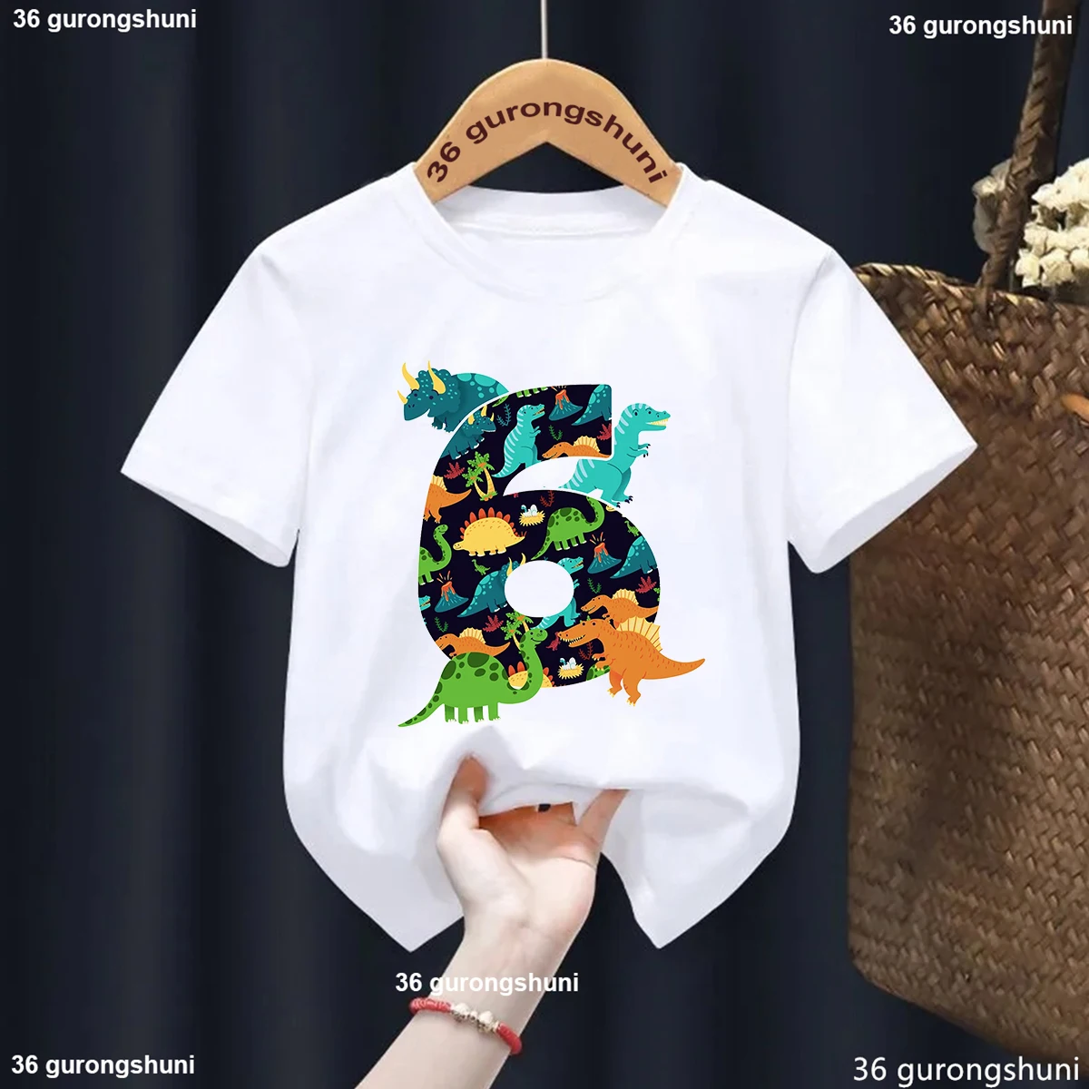 6th Birthday Gift Kids Clothes Dinosaur Species Printed T Shirt For Girls/Boys Kawaii Tshirt White/Gray/Blue/Yellow T-Shirt