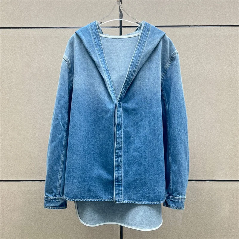 

Women's jackets New outerwears retro pure cotton hooded long sleeved top for summer 2025 hooded slim denim jacket Women's coat