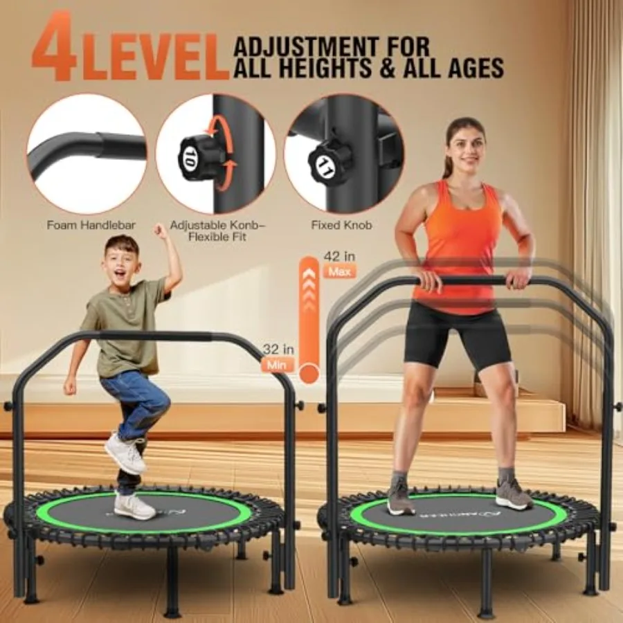 Bungee Rebounder Trampoline 40 Foldable Fitness Trampoline with Resistance Ropes Upgraded Bungees Black/Gray High-Elasticity Bu