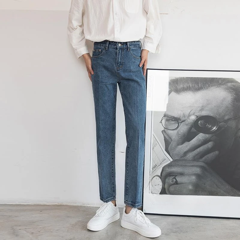 Mens 2026 Fall Trendy Straight Denim Pants Loose Fit Wide Leg Korean Style Versatile Trousers