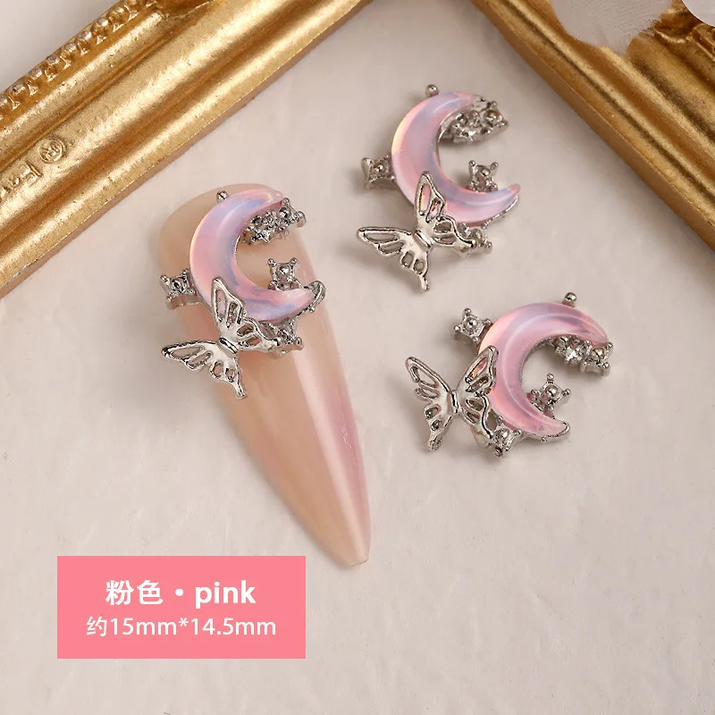 10PCS 3D Luxury Alloy Butterfly Nail ArtCharms Moon Rhinestone Accessories Parts For Nails Decoration Manicure Supplies Material