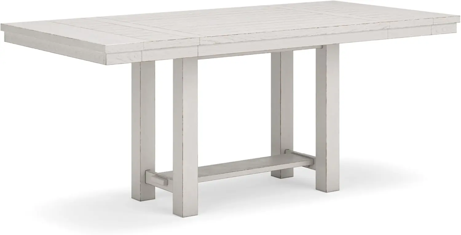 

Counter Height Dining Extension Table White With its antiqued white finish and planked effect top, farmhouse-style dining