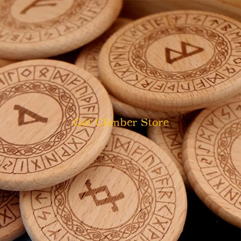 Q84C Premium Wooden Runes Casting Set Age Symbols Portable Divination Tools for Mystical Practice Cultural Study