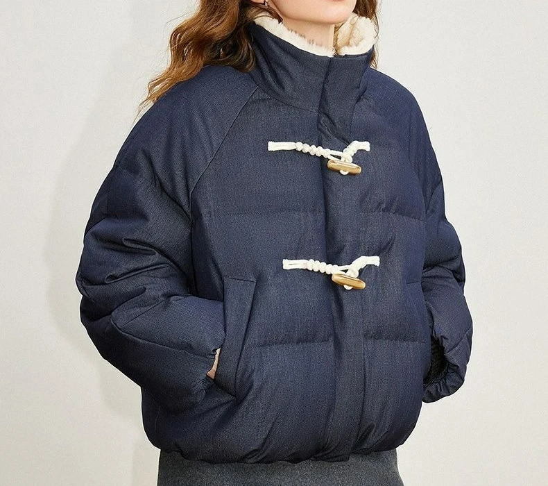 

2025 Horn Design Cotton Jacket Winter New Denim Versatile Thickened Warm Cotton Coat