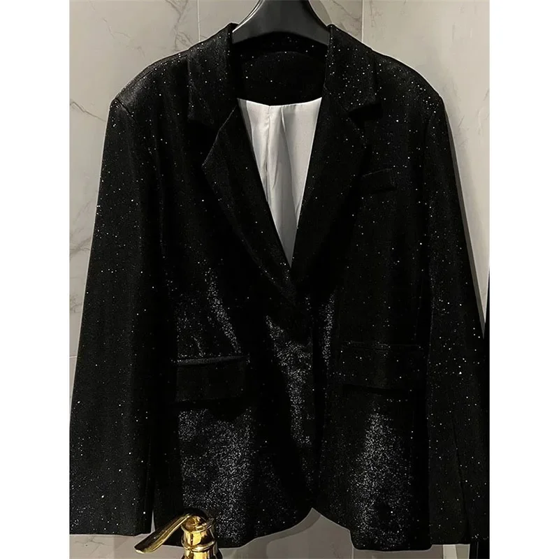 Plus rozmiar 5XL marynarka jesienno-wiosenna kurtka moda cekinowa marynarka w stylu Vintage Mid-Long płaszcz kobieta Grey czarne kurtki odzież damska