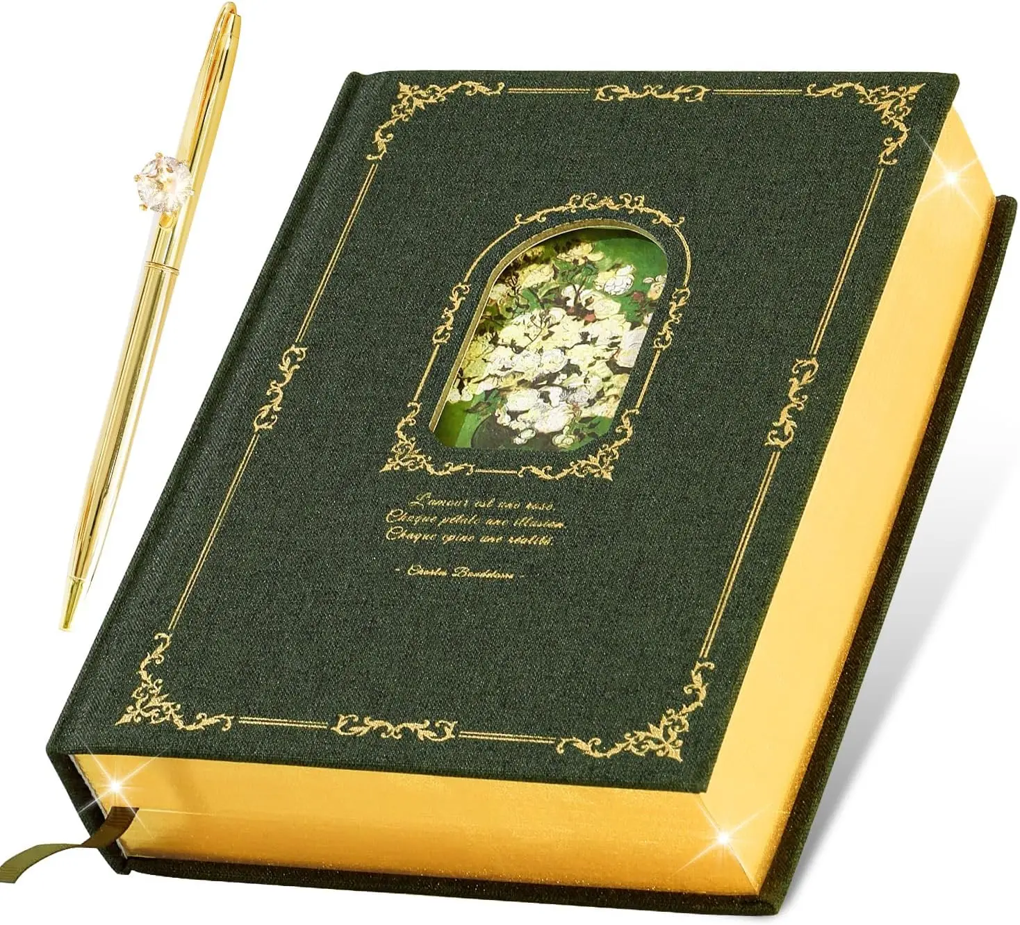 

Винтажный блокнот формата А5 на 360 страниц, в подарочной коробке с ручкой — темно-оливковый, для женских записей и рисования