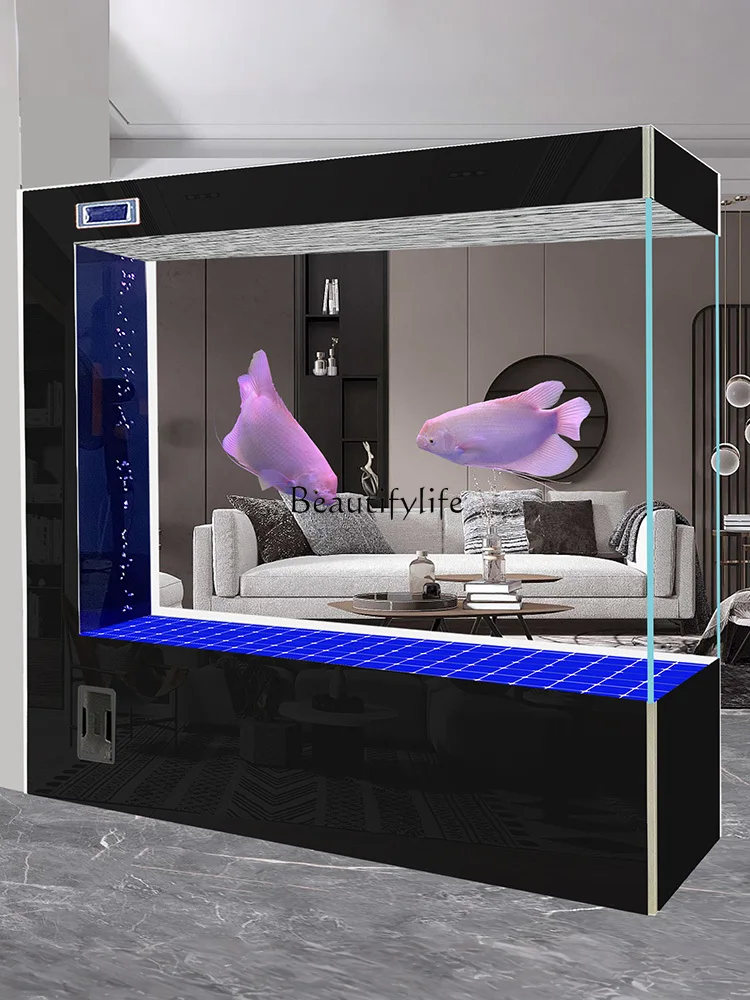 Fish Tank Small Living Room 2023 New Super White Glass Entrance Partition Floor