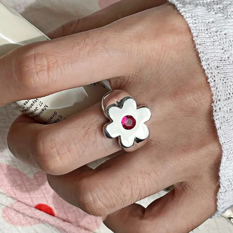 Foxanry Minimalist Flower Rings for Women Couples Korean Cute Fashion Creative Chain Tassel Geometric Handmade Party Jewelry