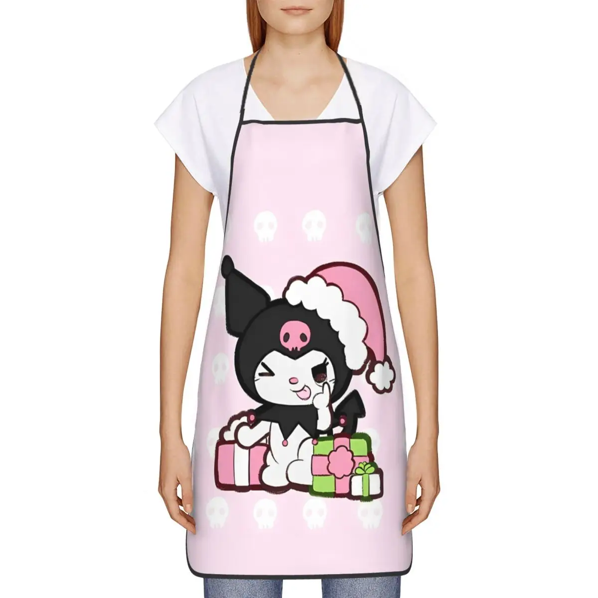 Pink Kuromi Christmas Cutie Polyester Aprons 52*72cm Kitchen Cuisine Bib Tablier Gift Pinafore for Chef Barista