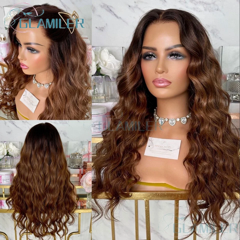 

Glueless Loose Wave Ombre Dark Brown Human Hair Silk Top Wigs Pre Plucked Natural Hairline 13x6/360 Lace Frontal Wigs for Women