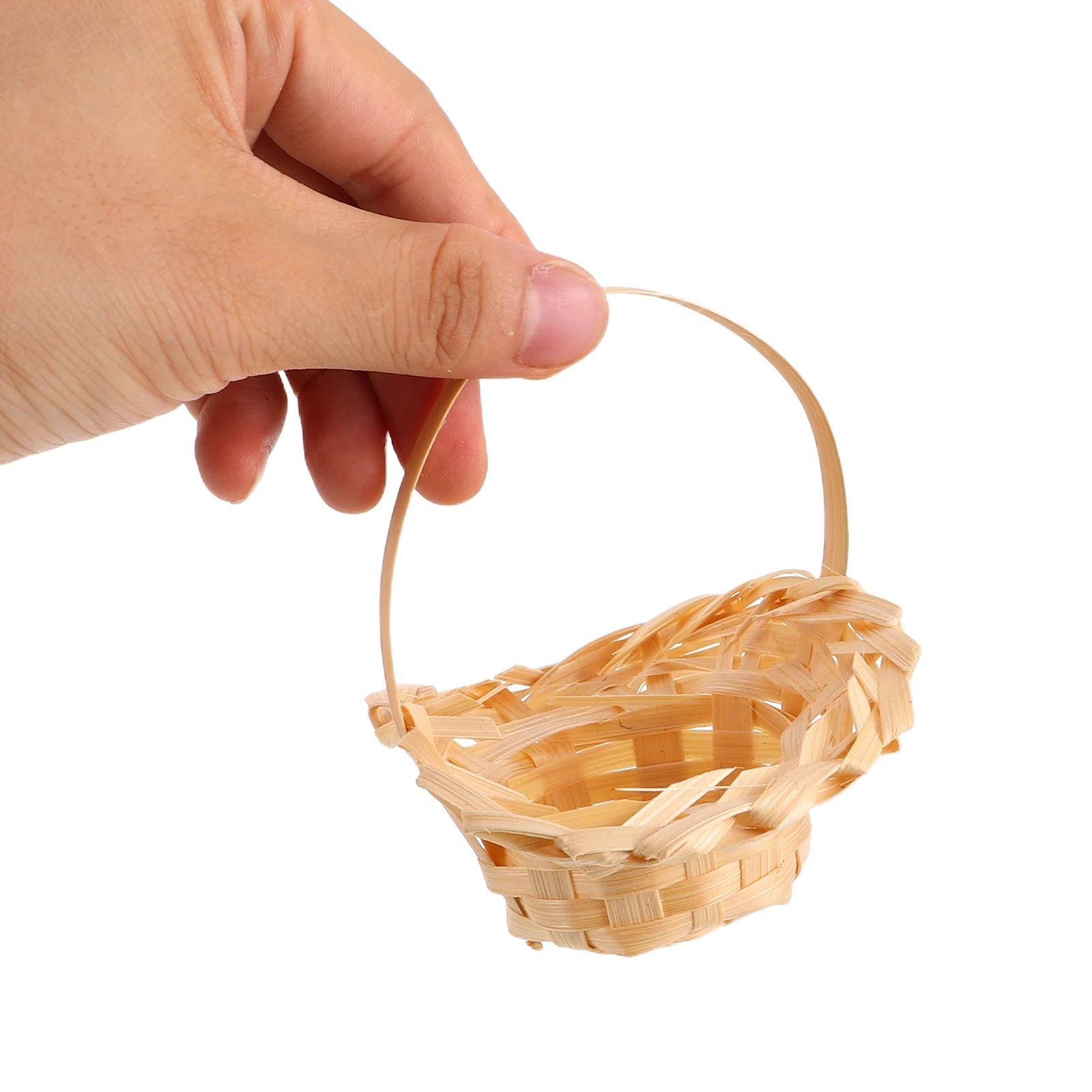 

10Pcs Mini Woven Basket Miniature Imitation Rattan Basket Handle Storage for Dollhouse Garden Decoration 1:12