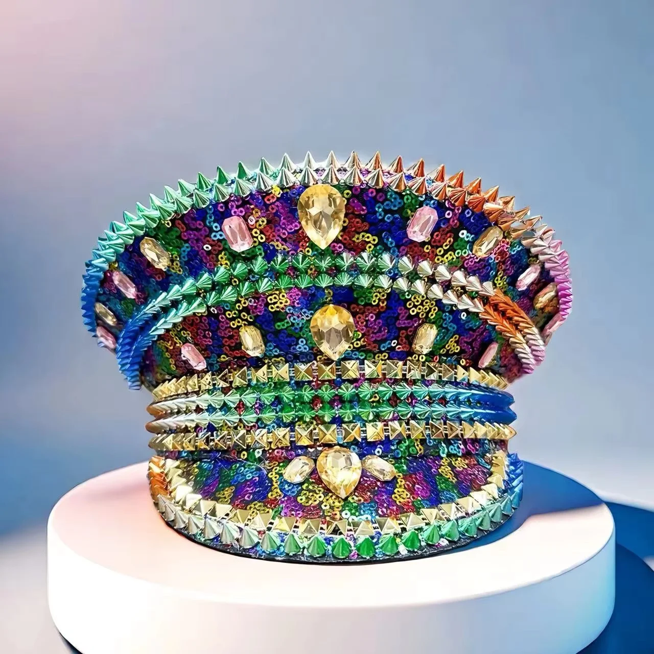 

Шляпа капитана в стиле стимпанк со стразами для Марди Гра, карнавала, рейв-фестивалей, аксессуары и праздничная шапка для женщин и мужчин