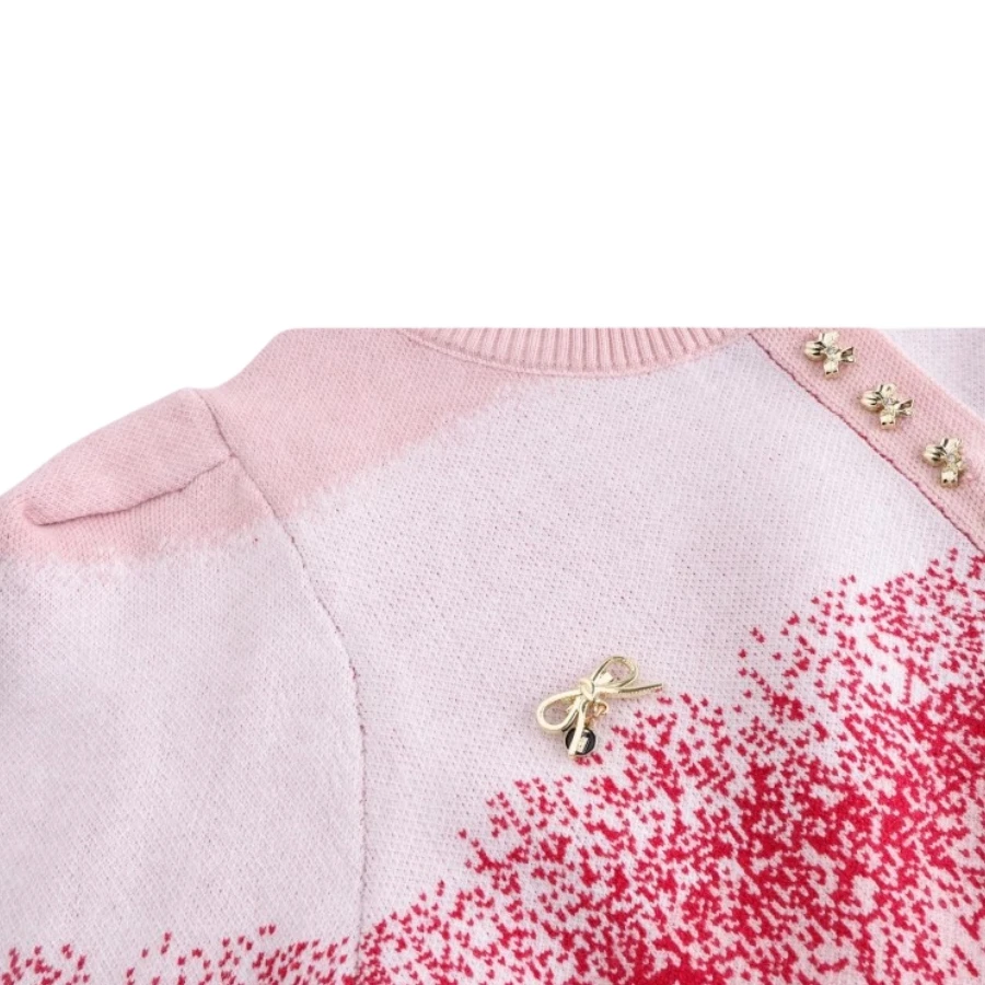 Pink Gradient Elegant Cardigan Sweater Women 2024 New Stylish Fashion Ladies Tops Long Sleeve Single-breasted Knitwear Jumpers