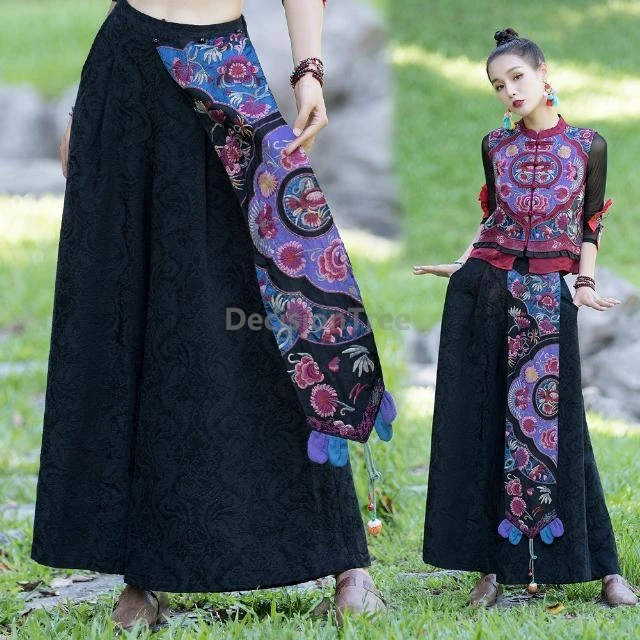 

2025 ethnic characteristic embroideried pants chinese style fashionable design wide leg trousers leisure vintage lantern pants