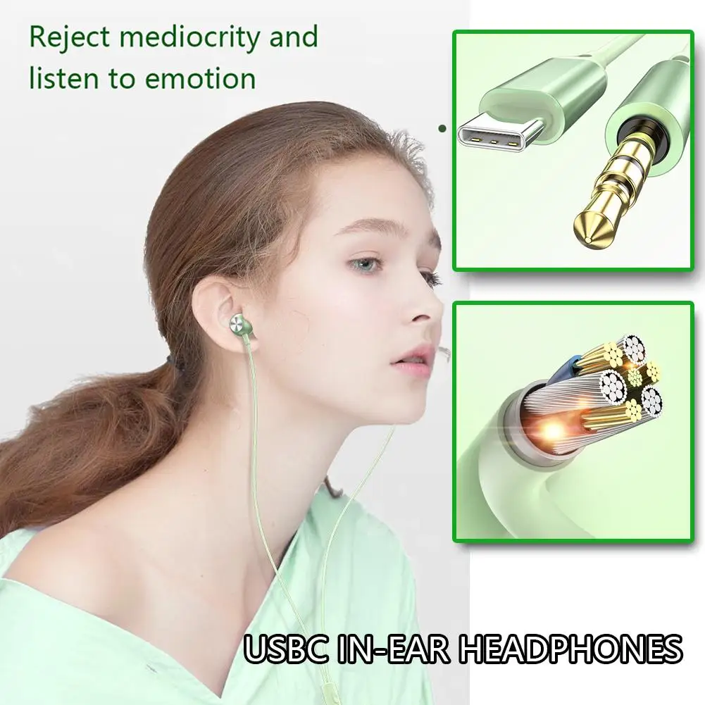 Metal Double Plug USB Type-C In-ear Headphones 20-20kHz Stereo Surround Sound Suitable For Listening Music Playing Games B4R0