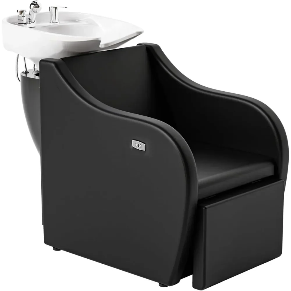 

Shampoo Sink for Salon, Hair Wash Chair with White Porcelain Shampoo Bowl, Electric Shampoo Station Backwash Barber Chair