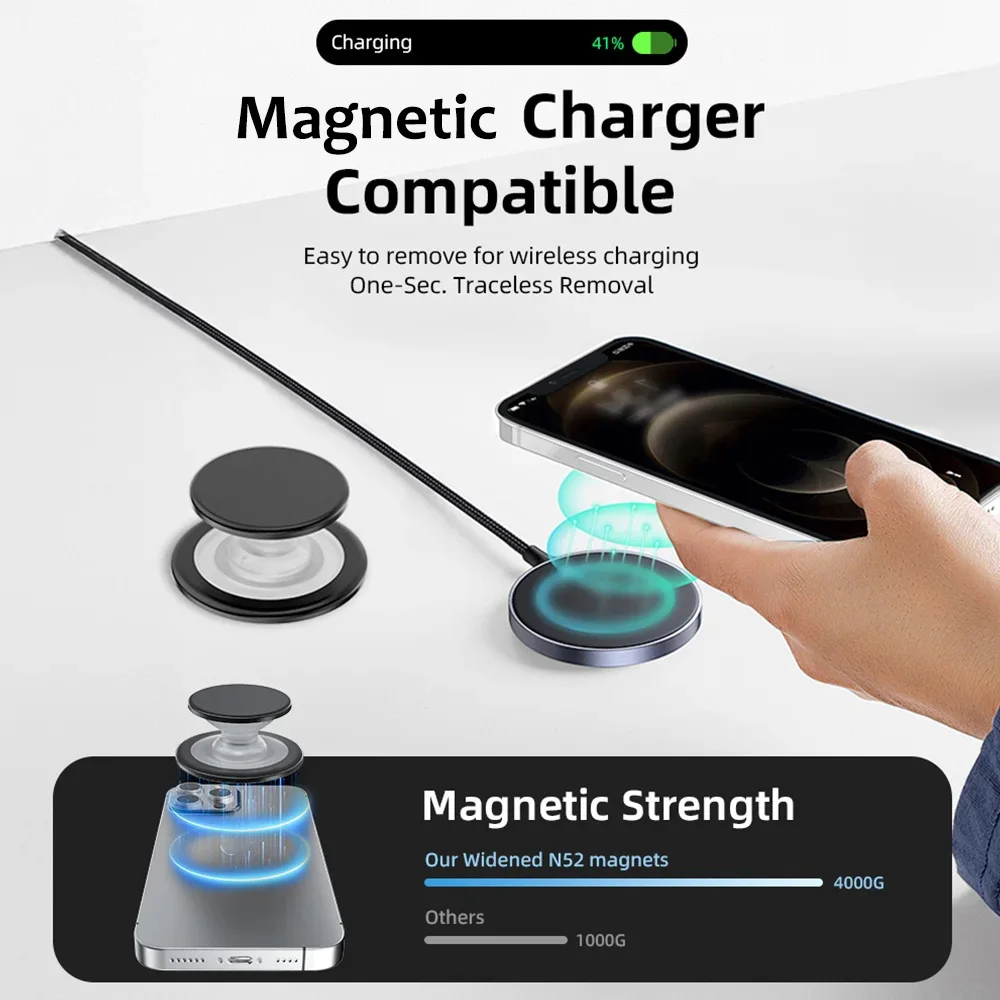 Grippopso لـ MagSafe قبضة الهاتف لينة سيليكون المغناطيسي قبضة الاصبع آيفون 16 15 14 13 12 مريحة بلمسة واحدة عقد