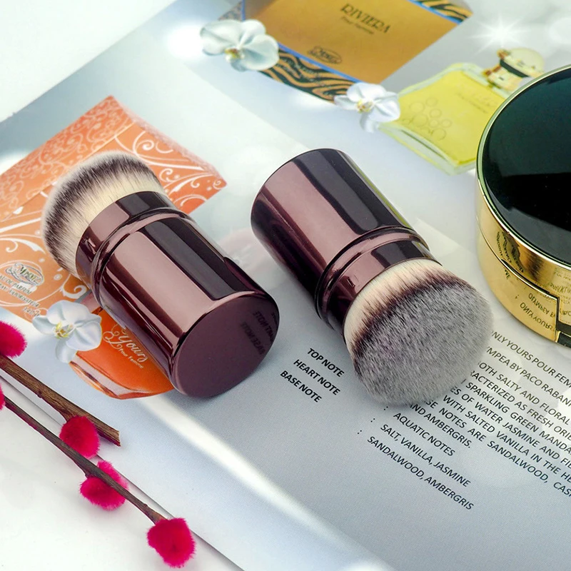 Portable Powder Brush with Cap- 65mm Nylon Makeup Brush for Foundation/Concealer/Highlighter Multifunctional Face Brush