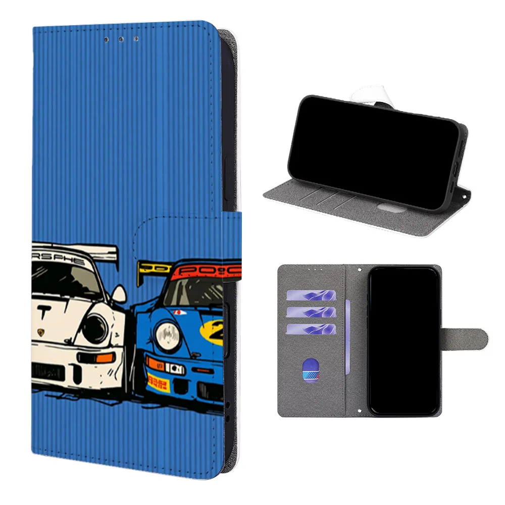 

Painted Pattern Magnetic Flip Phone Cover for iPhone Air 17 16e 15 14 Plus 13 12 11 Pro with Built-in Wallet Card Slots