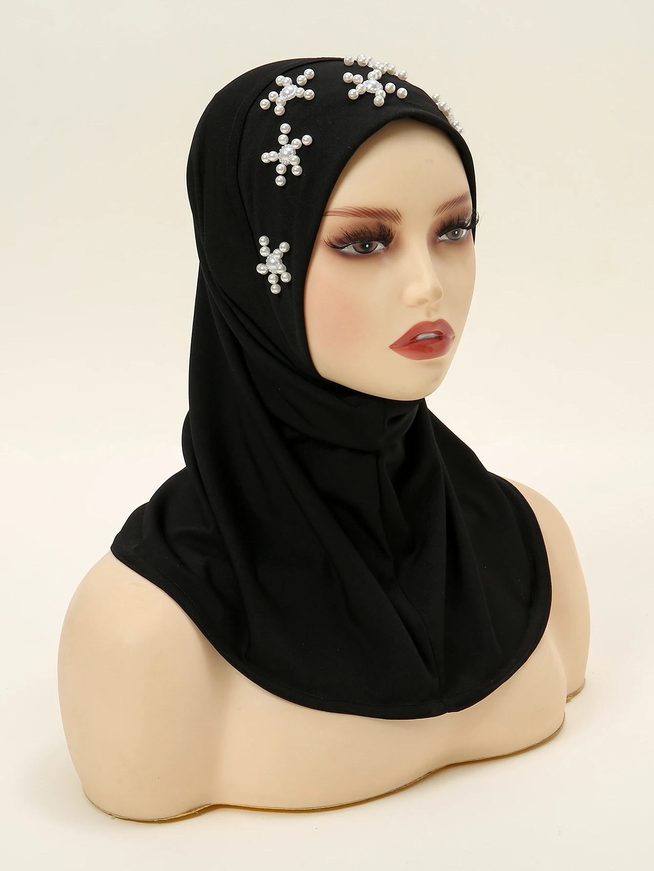 Hijab muçulmano instantâneo para mulheres, tampas hijab internas, lenço elástico liso, pérolas com borboleta, turbante estilo elegante, na moda