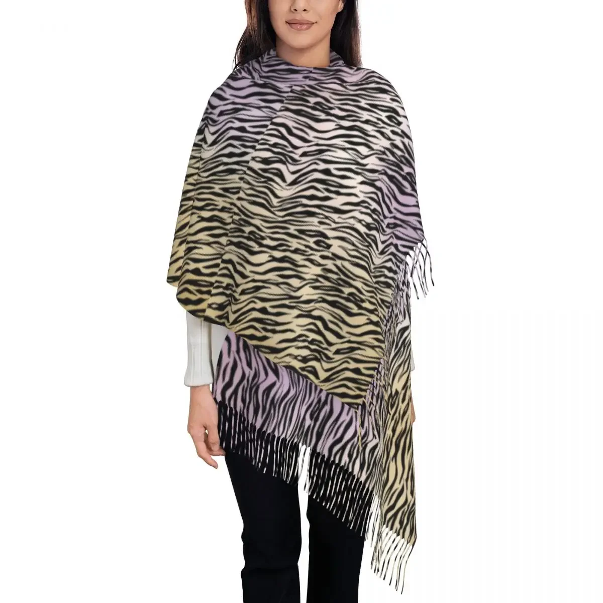 Watercolor Ombre Scarf Zebra Keep Warm Shawls Wrpas with Tassel Men Women Retro Scarves Wraps Winter Designer Bufanda Mujer