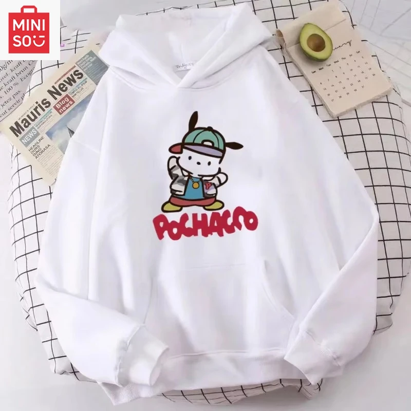 

MINISO 2025 новый пудинг с принтом собаки, удобный пуловер, толстовка с капюшоном, осенняя модная толстовка в уличном стиле, женский тренд