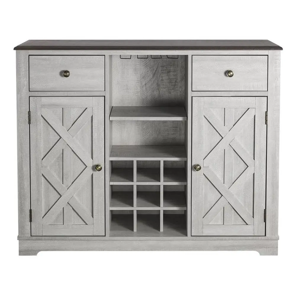 Wood Bar Cabinet w/Brushed Nickel Knobs, Off White, Customized