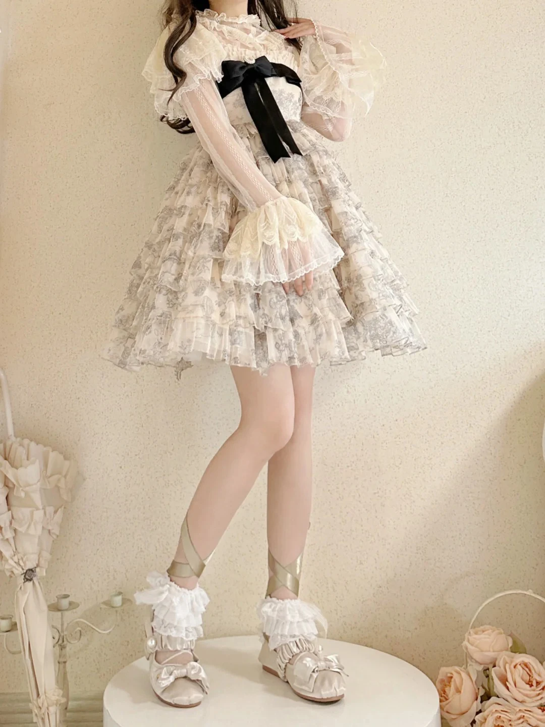 

Lolita Sle Morning Fog Inner Wear Lace Blouse Floral Wedding Me irt Base Layer Top loween Cla System Women's irt