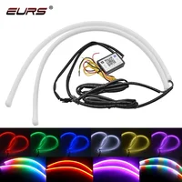 2 uds RGB luces LED de circulación diurna para coche aplicación/Control remoto tiras de faros flexibles para automóvil DRL lámparas de señal de giro fluidas 60cm 12V
