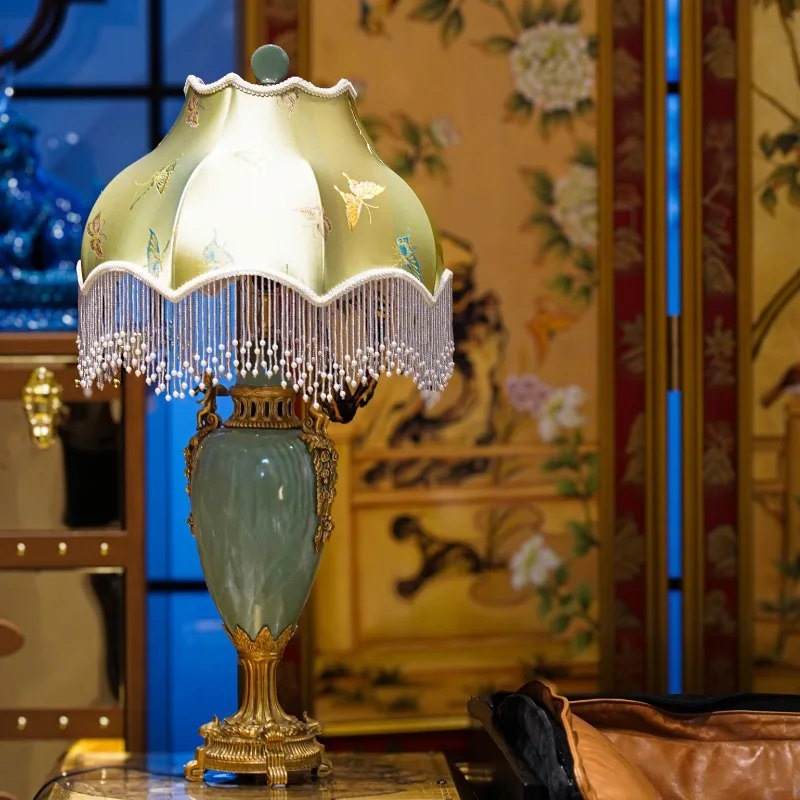 

Longquan celadon table lamp, bedroom bedside lamp light luxury, creative modern study, desktop decoration