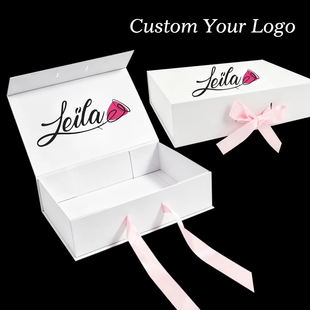 Custom Logo Foldable Thicken Wig Packaging Box, Satin Lined Present Box Double Side Printing Bow Ribbon Closure Wig Storage Box