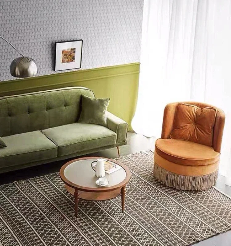 Bedroom fabric living room furniture Internet celebrity fringed sofa ginger velvet single