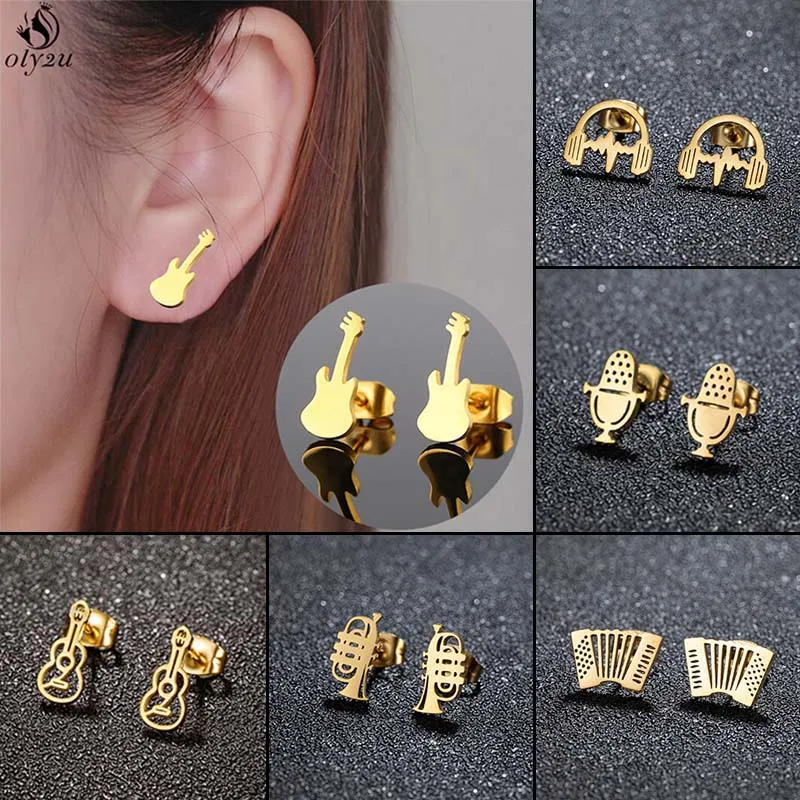 Punk Stainless Steel Musical Instrument Earring Trumpet Accordion Ear Jewelry Girls Hip-hop Party Earrings Gifts Accessories