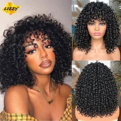 14inch Short Hair Afro Kinky Curly Wigs With Bangs For Black White Women Ombre Glueless Natural Curly Bob Wig High Temperature