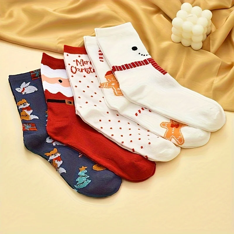 5 Pairs of Christmas Printed Socks Comfortable Mid Calf Socks Ladies Stockings and Stockings Ideal for Christmas Giving Gifts