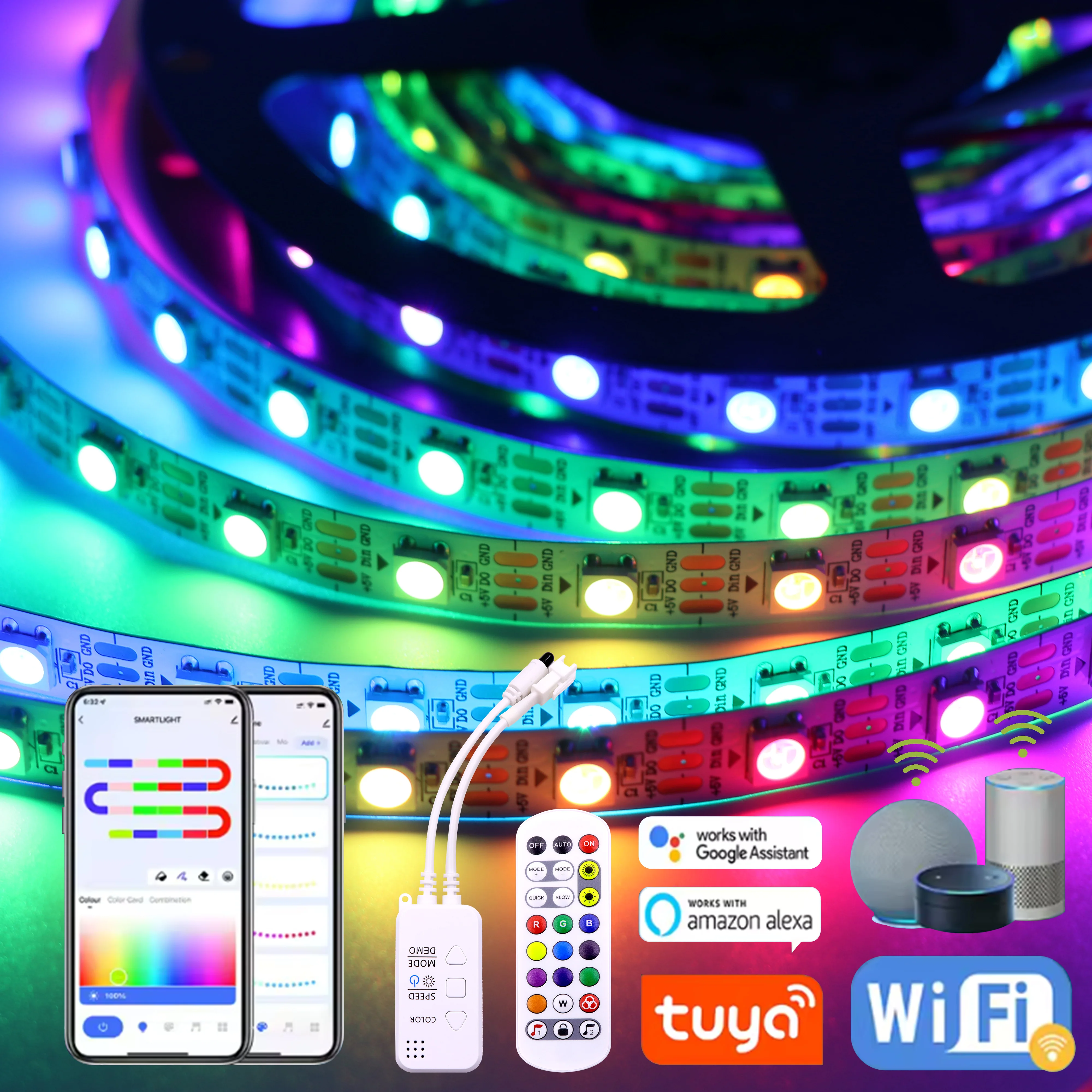 

Smart RGB 2812 LED Strip, Compatible with Tuya/WiFi/Voice Control, Magic Color Ambient Light Bar