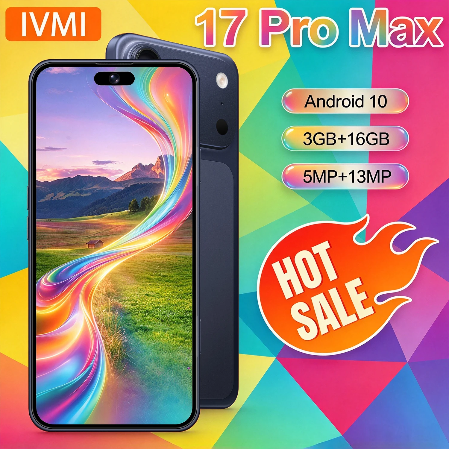 هواتف IVMI الذكية 17Pro Max بذاكرة 3 جيجابايت + 16 جيجابايت، كاميرا 5+13 ميجابكسل، نظام أندرويد 10.0، بصمة إصبع، شريحتي اتصال، فتح بالوجه، متجر جوجل بلاي، هواتف محمولة 4G بسعر مناسب