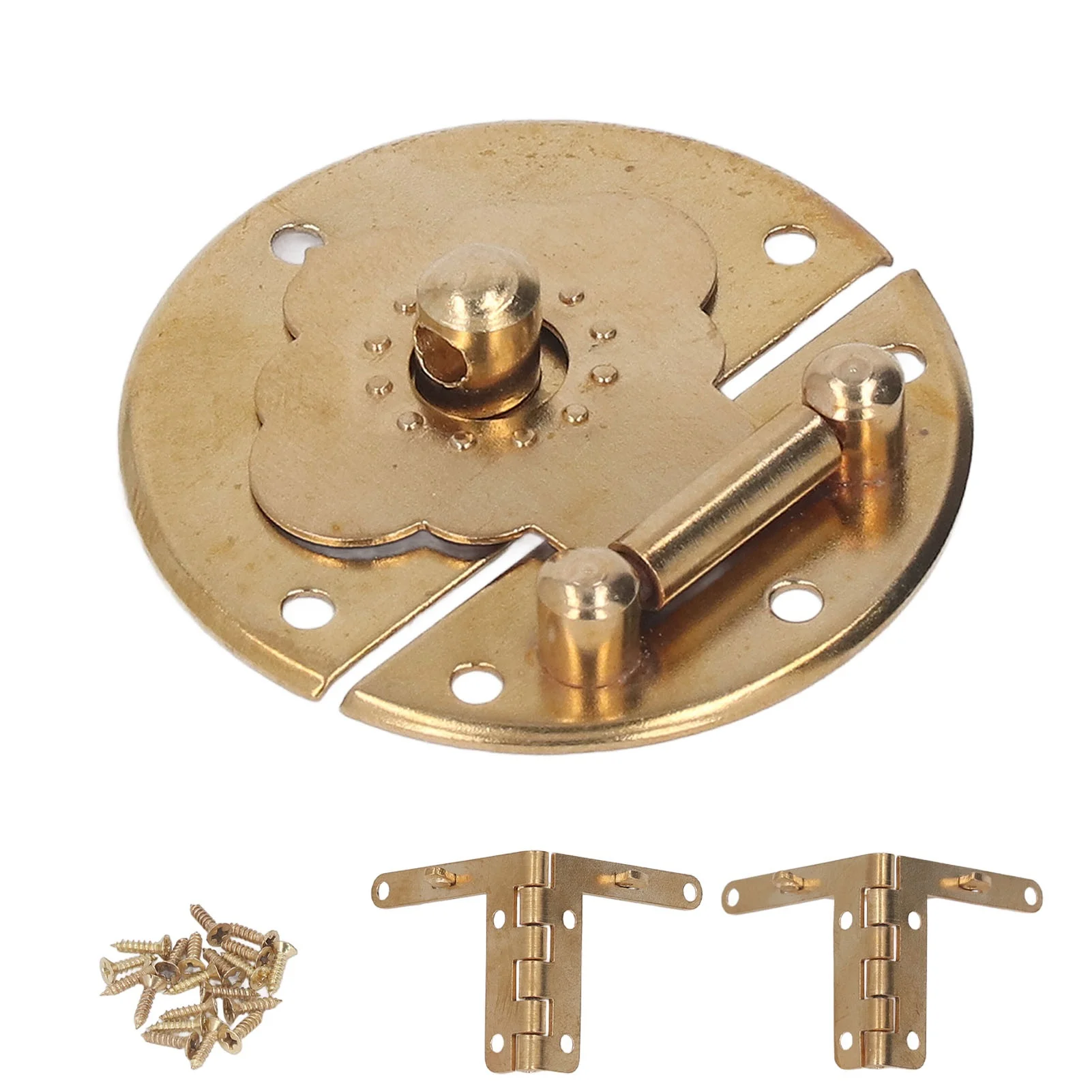 Round Embossing Copper Hasp Retro Wooden Box Lock Clasp Decorative Hasps for Wedding Card Boxes Wine Boxes