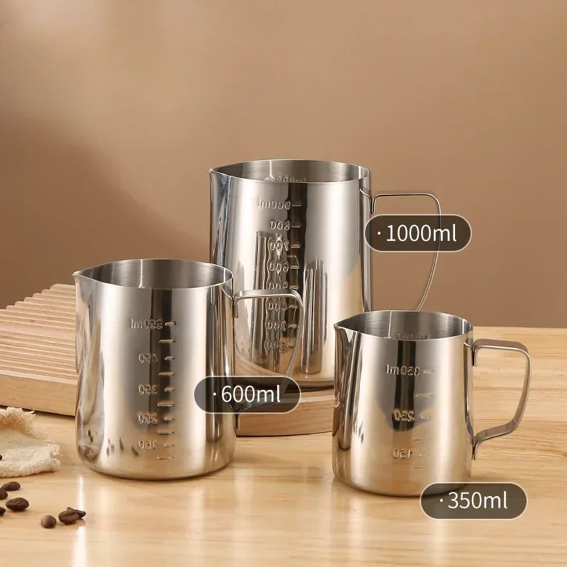 Jarro grosso do leite do aço inoxidável Frother, Precise Scale Espresso Coffee Jug, Frothing Latte Jug, Outdoor CafeAccessories, Aço inoxidável 304