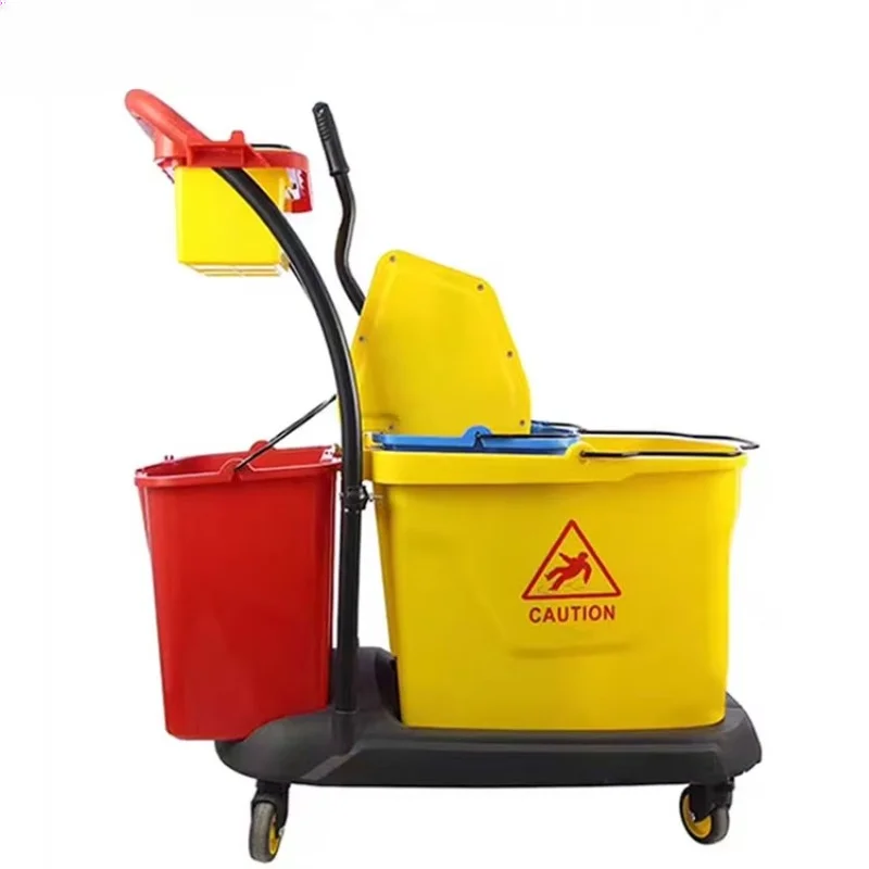 35L Service Restaurant Hotel Plastic Housekeeping Mop Bucket Wringer Trolley With Wheels Cleaning Janitorial Cart