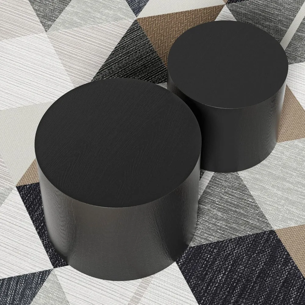 طقم طاولة قهوة مستديرة سوداء حديثة، قطر 18.9، تصميم متداخل للمساحات الصغيرة، طاولات جانبية معاصرة للملكنة والمخزن #4