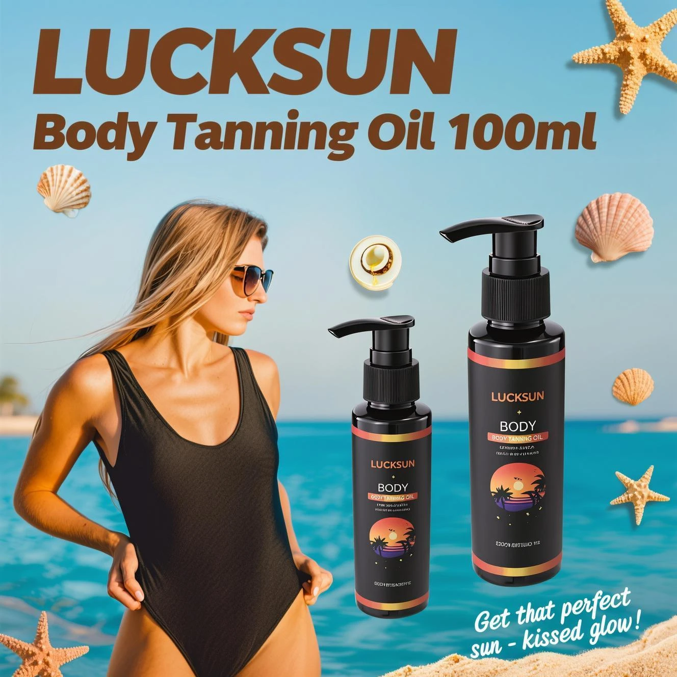 LUCKSUM Aceite bronceador corporal 100 ml - Brillo bronceador natural sin sol con aceite de coco y vitamina E, fórmula hidratante profunda